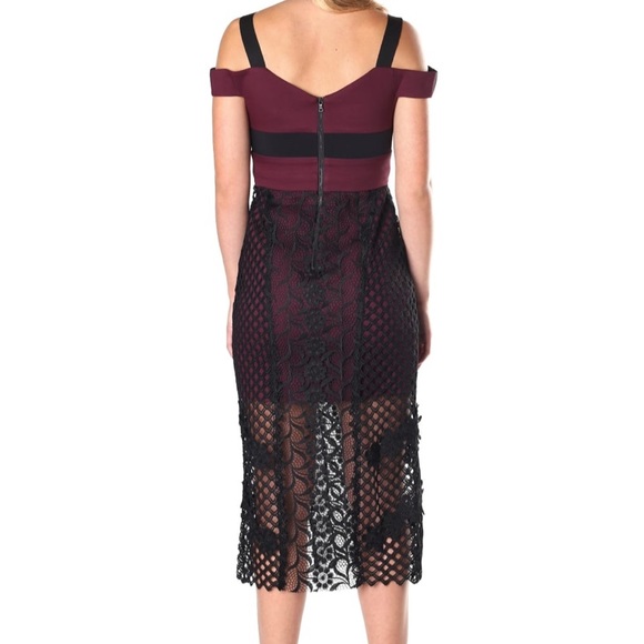 Three Floor burgundy and black lace dress - Picture 2 of 6